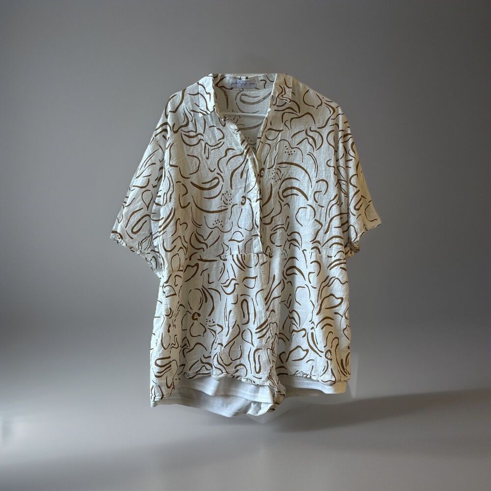 Petal & Pup Cream Short-Sleeve Jumpsuit with Brown Abstract Print